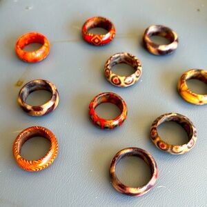 Wooden African ring set of 10 sizes 9 10and 11